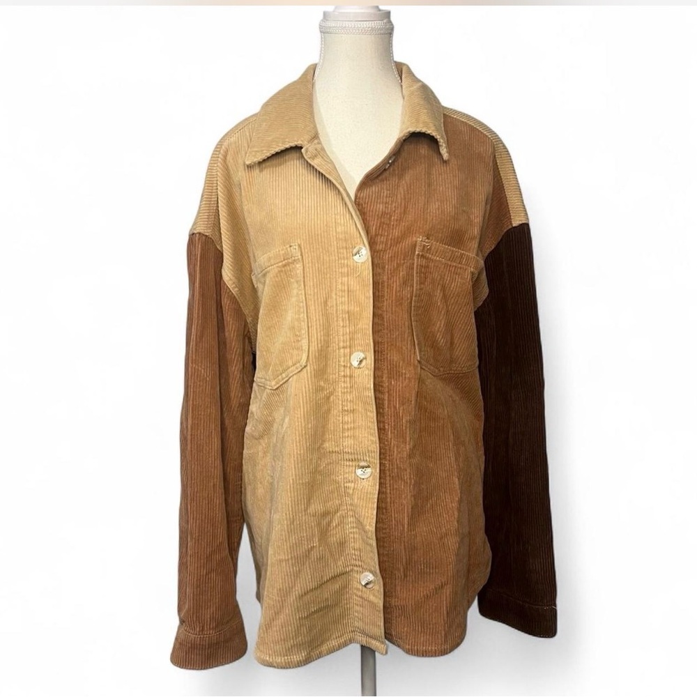 Pacsun boho Corduroy Shacket Multicolor Paneled‎ Button Front Women's Sz M/L